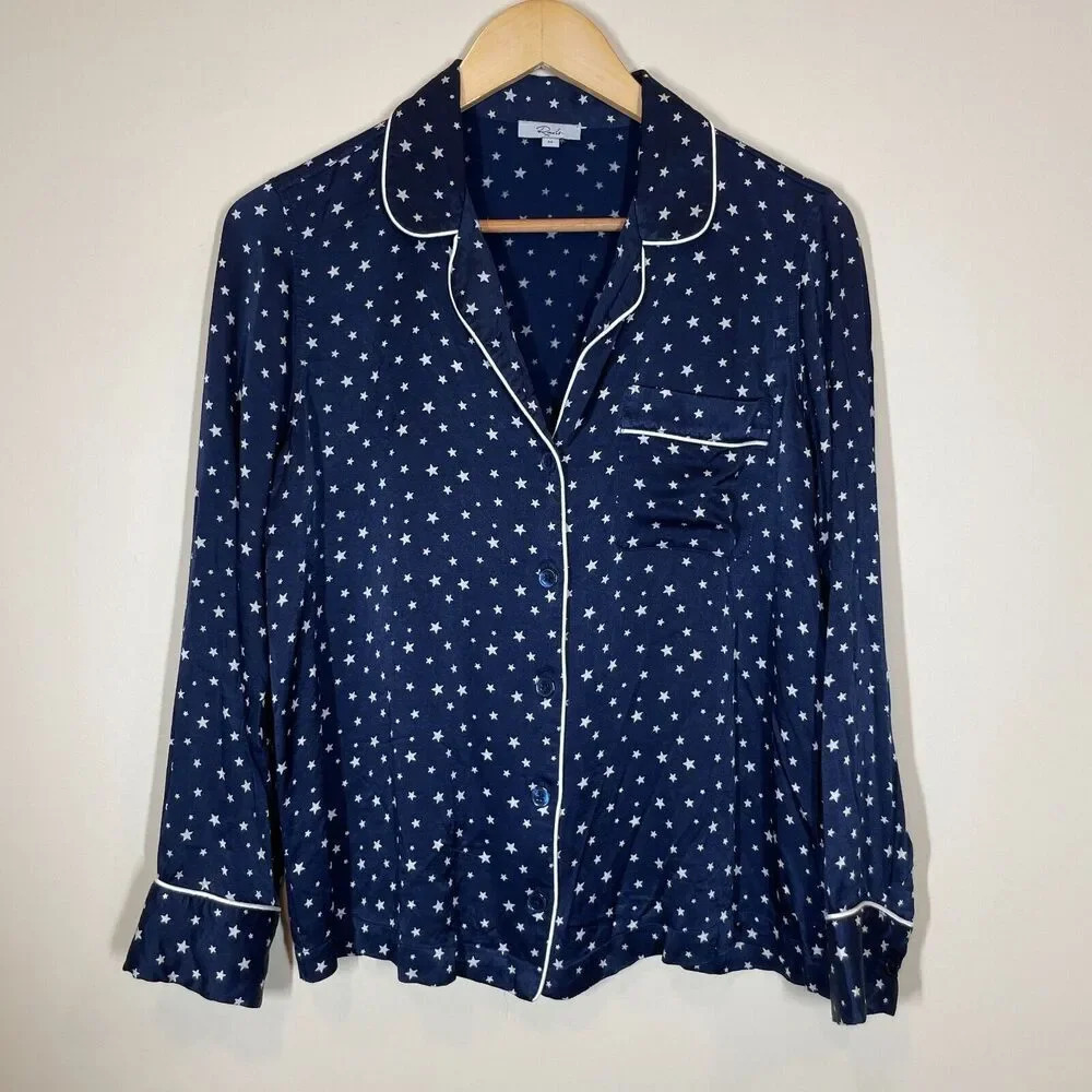 Rails Satin Pajama Top Midnight Stars Women's Size‎ Medium Button Up Collared